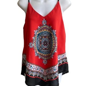 NWT By & By Hankerchief Tank Top Bouse Red Black Junior Large Sharkbite Hemline